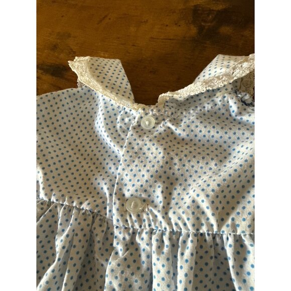 Vintage Hand-Smocked Baby or Doll Dress With Polka Dots & Lace Collar - Picture 7 of 16